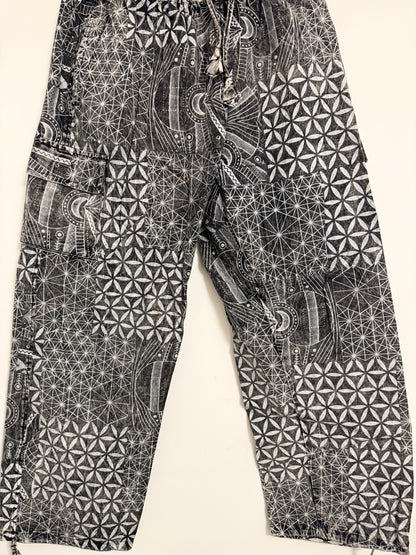 Geometric Cotton Cargo Pants | Handmade Nepal Boho Trousers