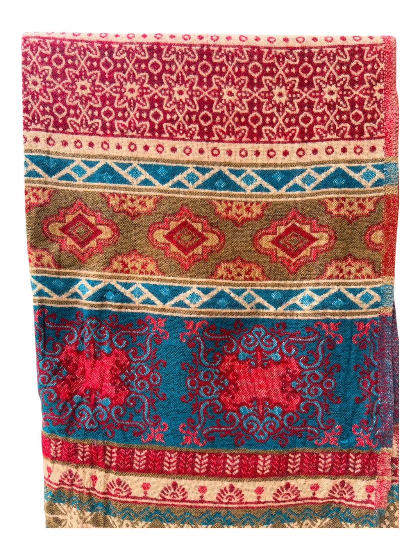 Large Soft Vegan Cashmelion Blanket Scarf Shawl Wrap with Tassels - Berry-Teal Mosaic