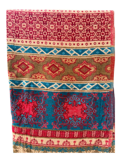 Large Soft Vegan Cashmelion Blanket Scarf Shawl Wrap with Tassels - Berry-Teal Mosaic