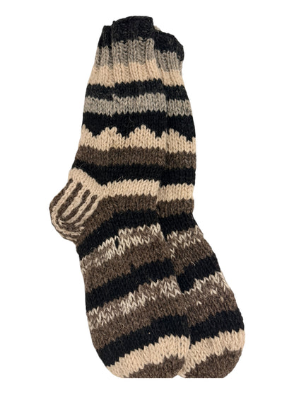 Hand-Knitted Organic Fleece-Lined Wool Socks – Natural Earth Tones (Fits up to Size UK 7)