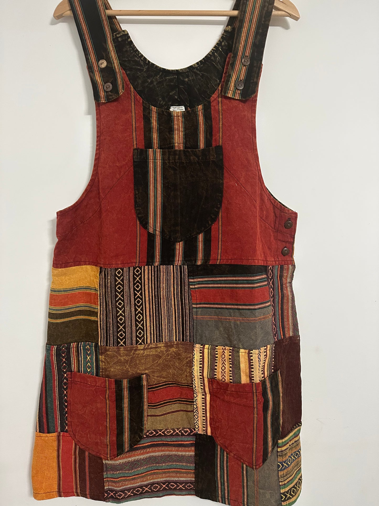 Handmade Patchwork Cotton Pinafore Dress | Dungaree Dress with Pockets