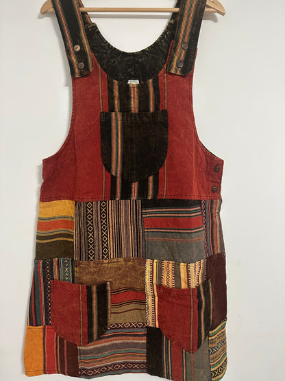 Handmade Patchwork Cotton Pinafore Dress | Dungaree Dress with Pockets