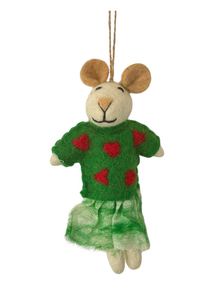 Holly the Teddy in Heart Dress – Felt Ornament