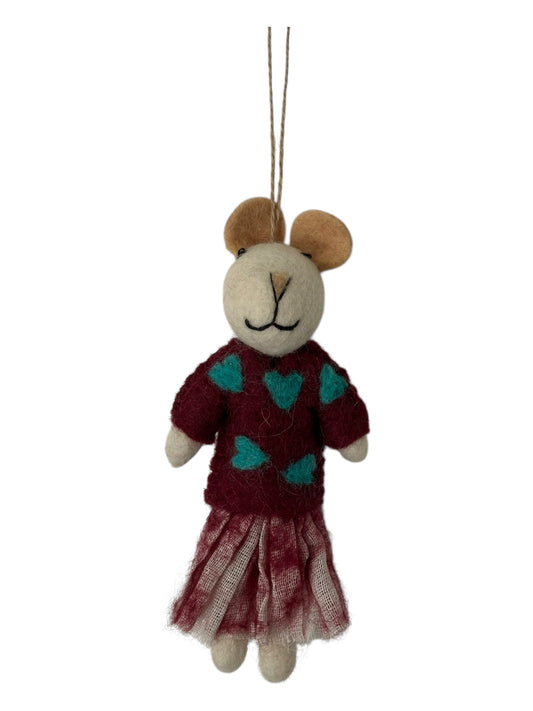 Holly the Teddy in Heart Dress – Felt Ornament