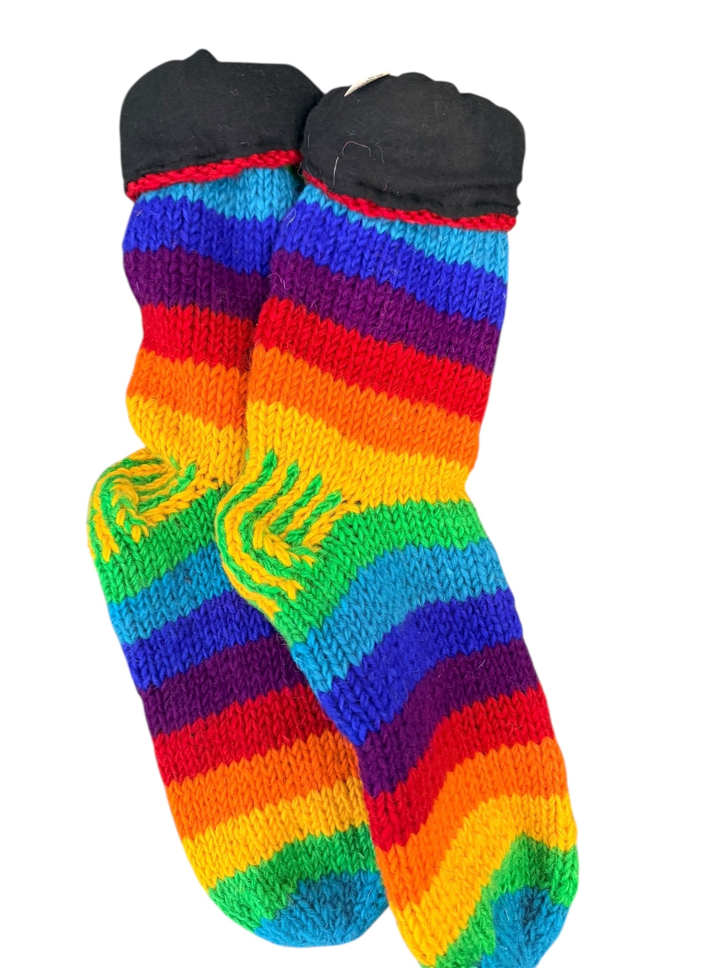 Unisex Hand-Knitted Organic Wool Rainbow Socks - Fleeced Inside