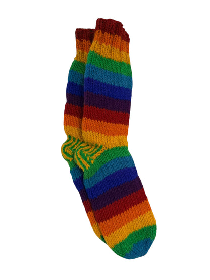 Unisex Hand-Knitted Organic Wool Rainbow Socks - Fleeced Inside