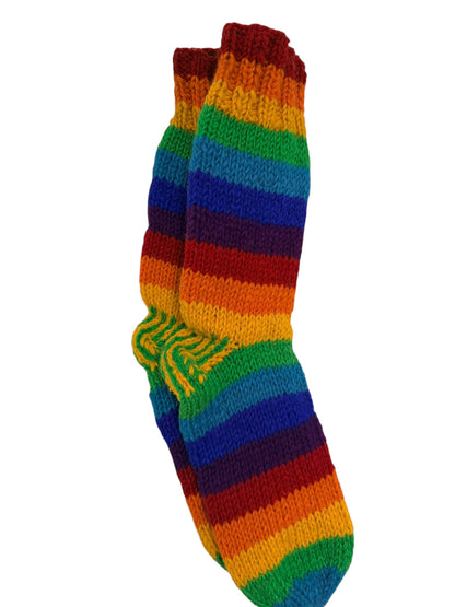 Unisex Hand-Knitted Organic Wool Rainbow Socks - Fleeced Inside