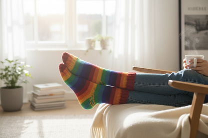 Unisex Hand-Knitted Organic Wool Rainbow Socks - Fleeced Inside