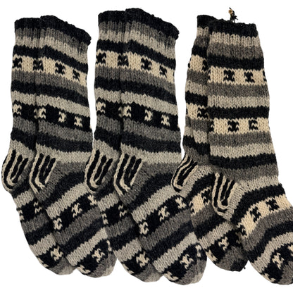 Handmade Wool Knitted Socks – Warm Winter Socks in Grey & Cream (Fits up to Size UK 7)