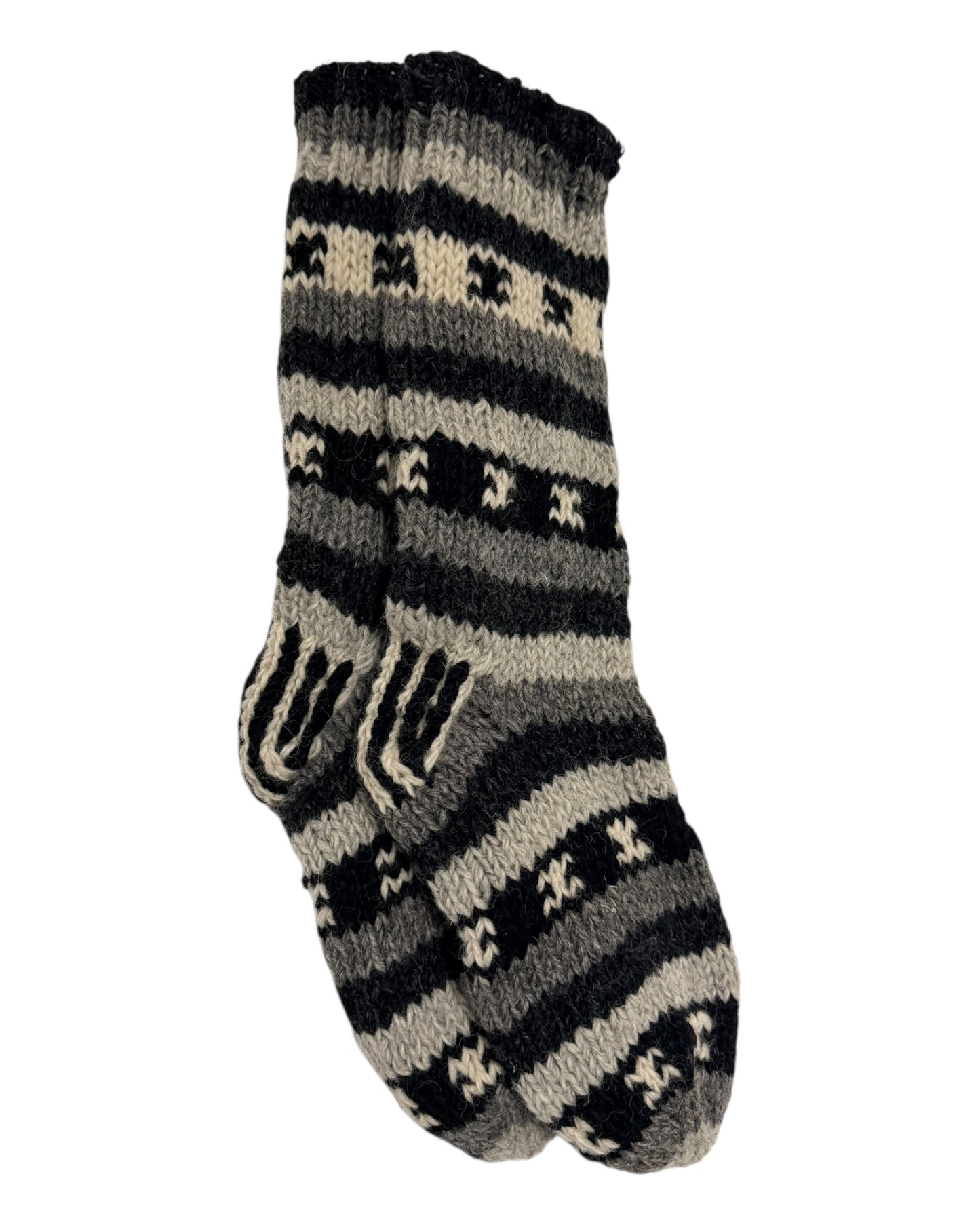 Handmade Wool Knitted Socks – Warm Winter Socks in Grey & Cream (Fits up to Size UK 7)