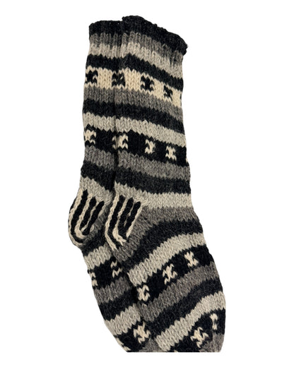 Handmade Wool Knitted Socks – Warm Winter Socks in Grey & Cream (Fits up to Size UK 7)