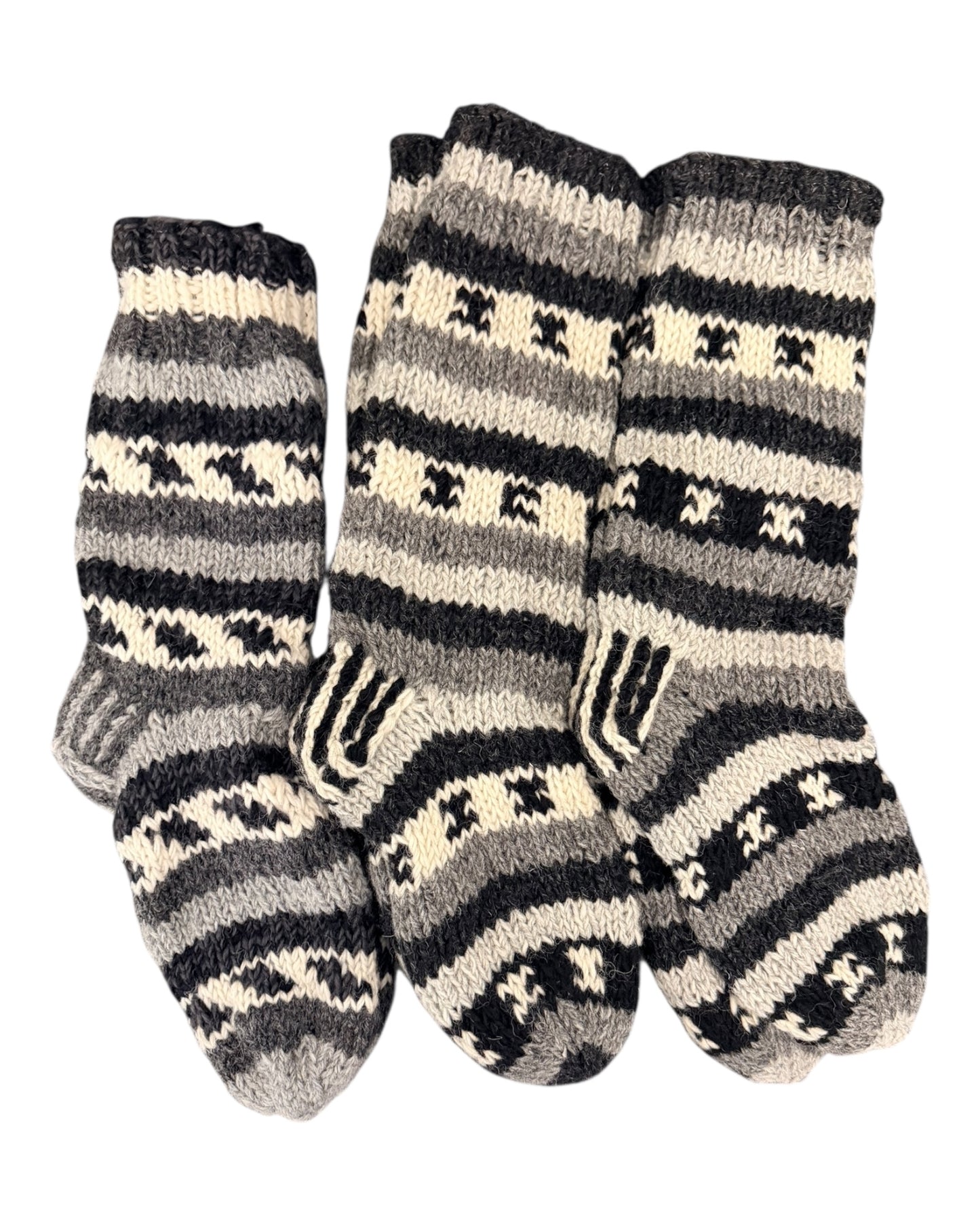 Handmade Wool Knitted Socks – Warm Winter Socks in Grey & Cream (Fits up to Size UK 7)