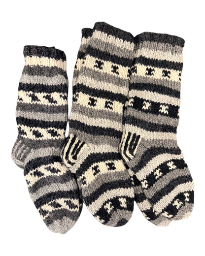 Handmade Wool Knitted Socks – Warm Winter Socks in Grey & Cream (Fits up to Size UK 7)