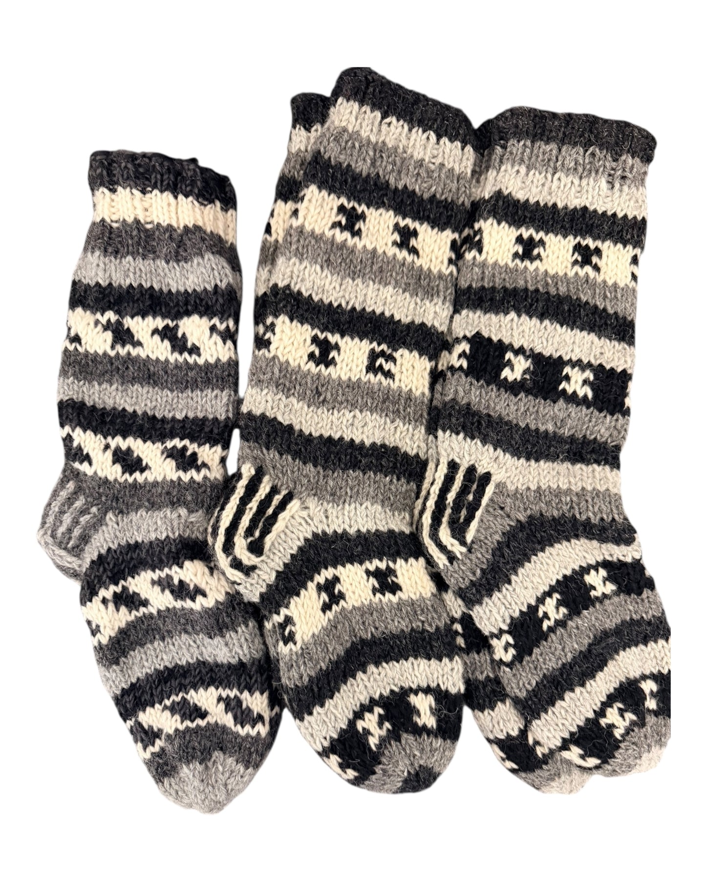 Handmade Wool Knitted Socks – Warm Winter Socks in Grey & Cream (Fits up to Size UK 7)
