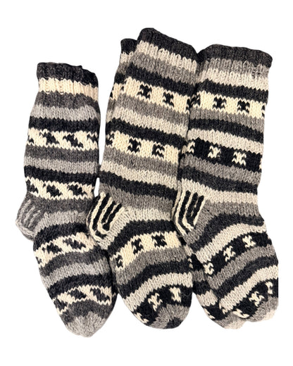 Handmade Wool Knitted Socks – Warm Winter Socks in Grey & Cream (Fits up to Size UK 7)