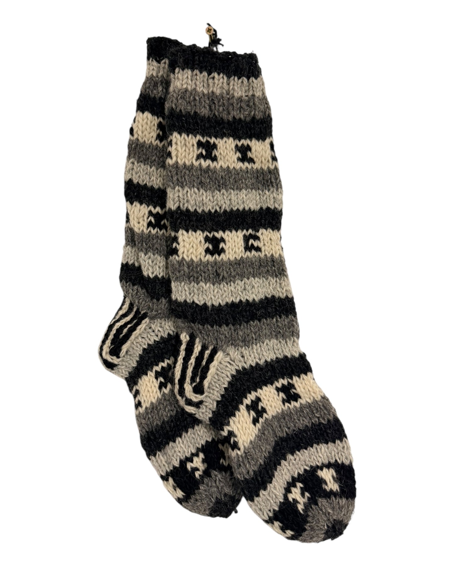 Handmade Wool Knitted Socks – Warm Winter Socks in Grey & Cream (Fits up to Size UK 7)