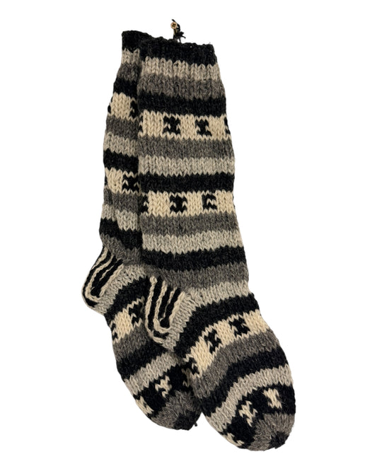 Handmade Wool Knitted Socks – Warm Winter Socks in Grey & Cream (Fits up to Size UK 7)