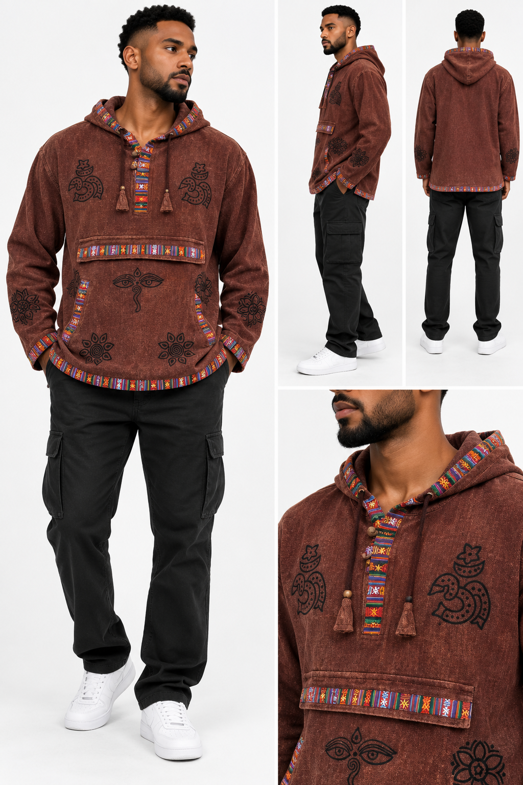 Boho Patterned Pullover Hoodie