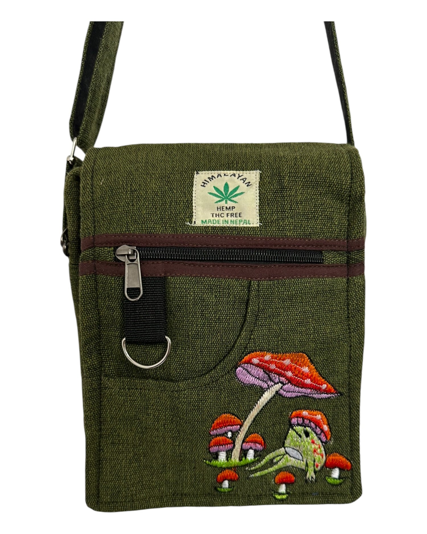 Hemp/Cotton Embroidered Crossbody Shoulder Bag - Mushroom Design