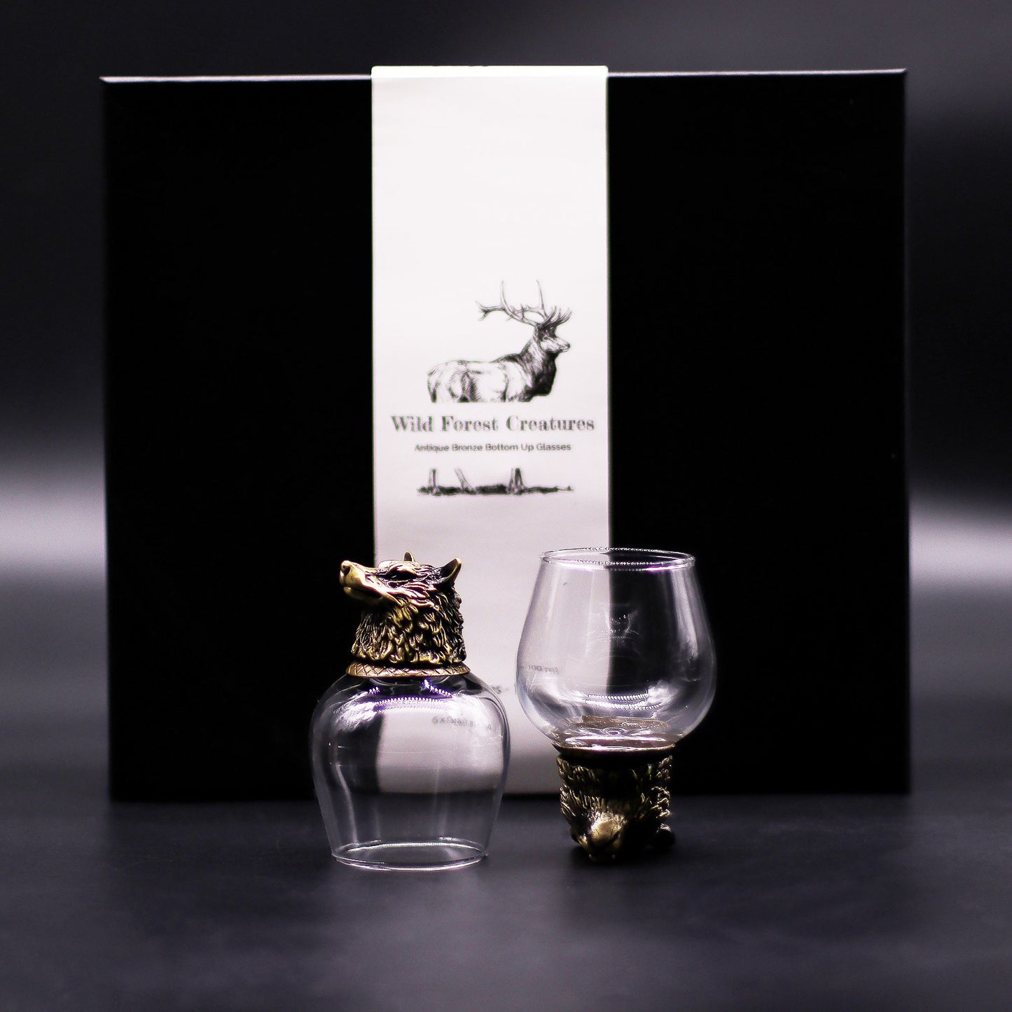 Gift Set of 6 Glasses (100ml) - Wild Forest Creatures - Antique Bronze