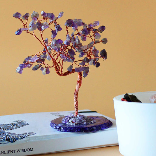 Gemstone Tree - Amethyst on Natural Agate Base (100 stones)