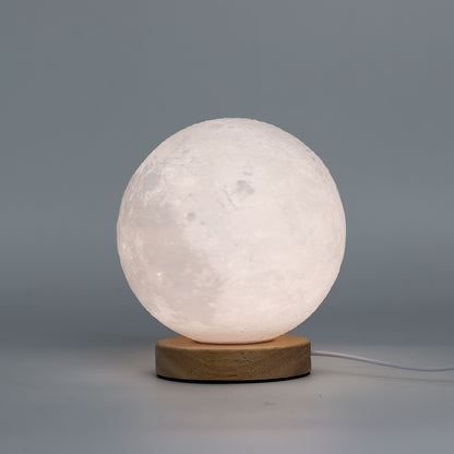 Soft Glow Wooden Base Night Lamp - Moon