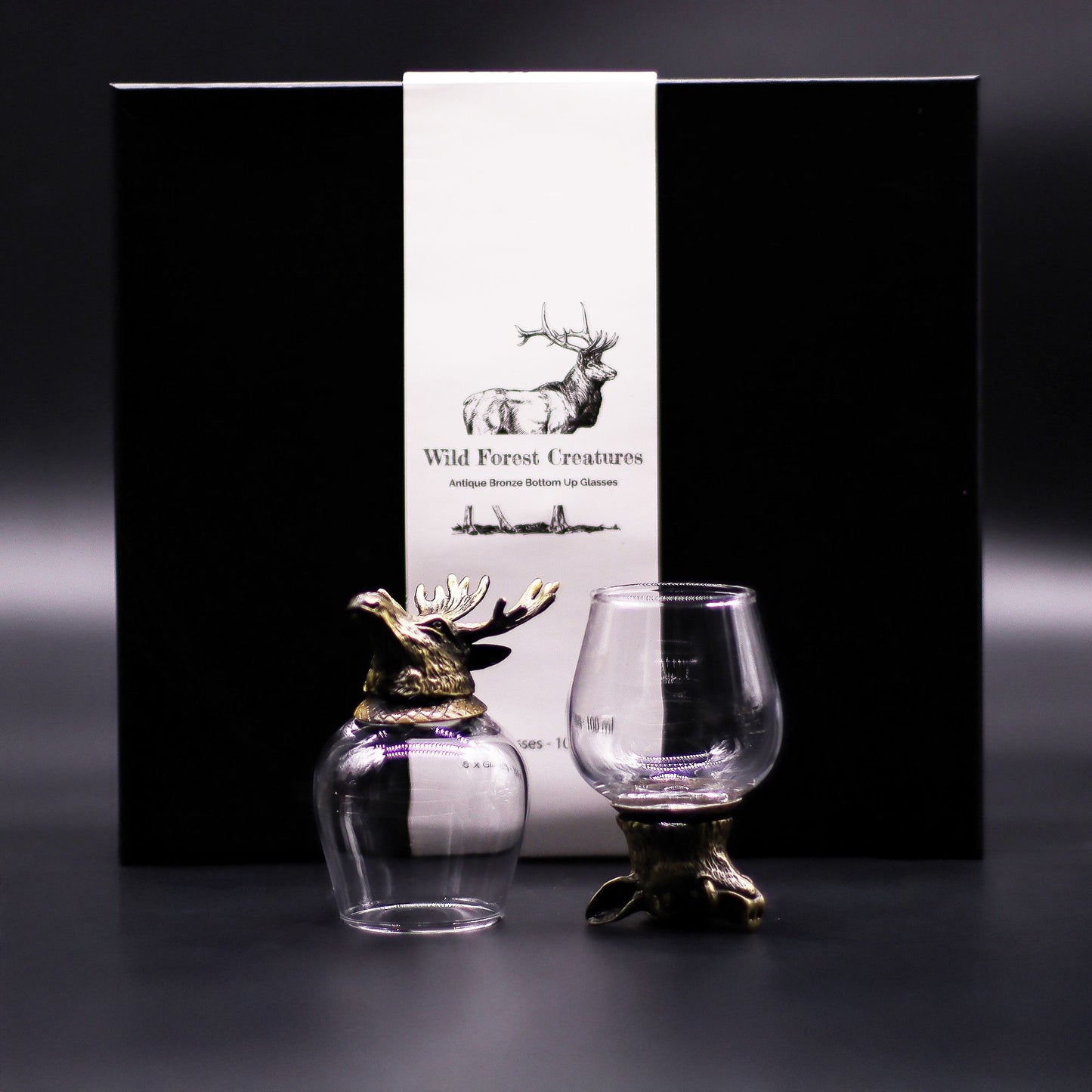 Gift Set of 6 Glasses (100ml) - Wild Forest Creatures - Antique Bronze