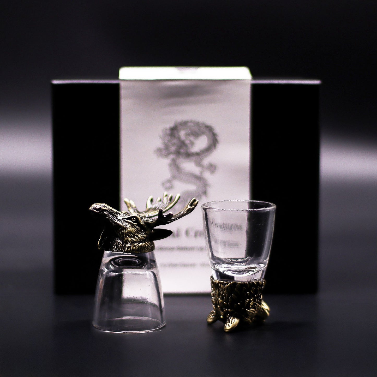 Gift Set of 6 Shot Glasses (50ml) - Wild Forest Creatures - Antique Bronze