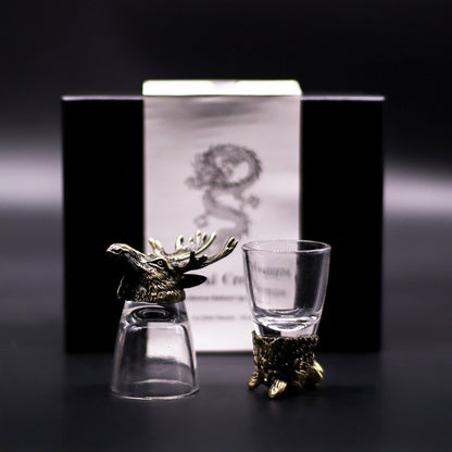 Gift Set of 6 Shot Glasses (50ml) - Wild Forest Creatures - Antique Bronze
