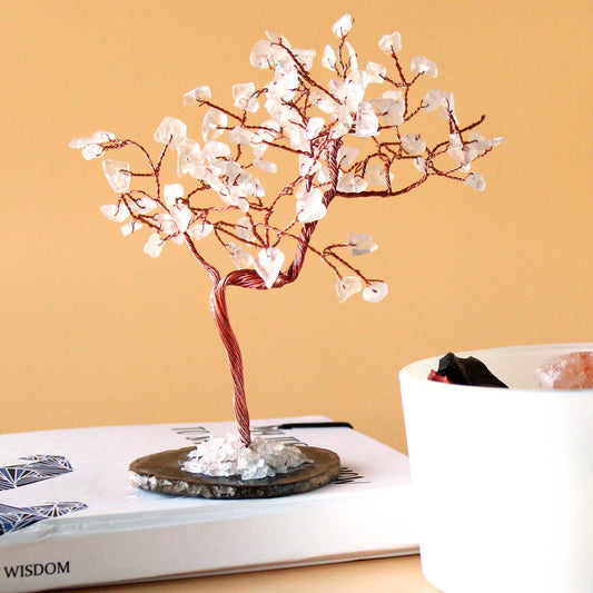 Gemstone Tree - Rock Quartz on Black Agate Base (100 stones)