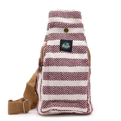 Natural Cotton Cross Body Bag - Burgundy & White