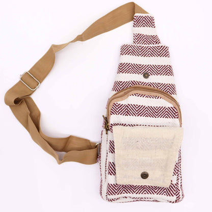 Natural Cotton Cross Body Bag - Burgundy & White