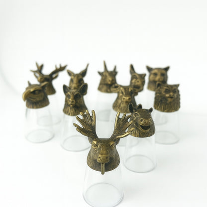Gift Set of 12 Bottom Up Shot Glasses (25ml) - Forest & Mystical Creatures - Antique Bronze