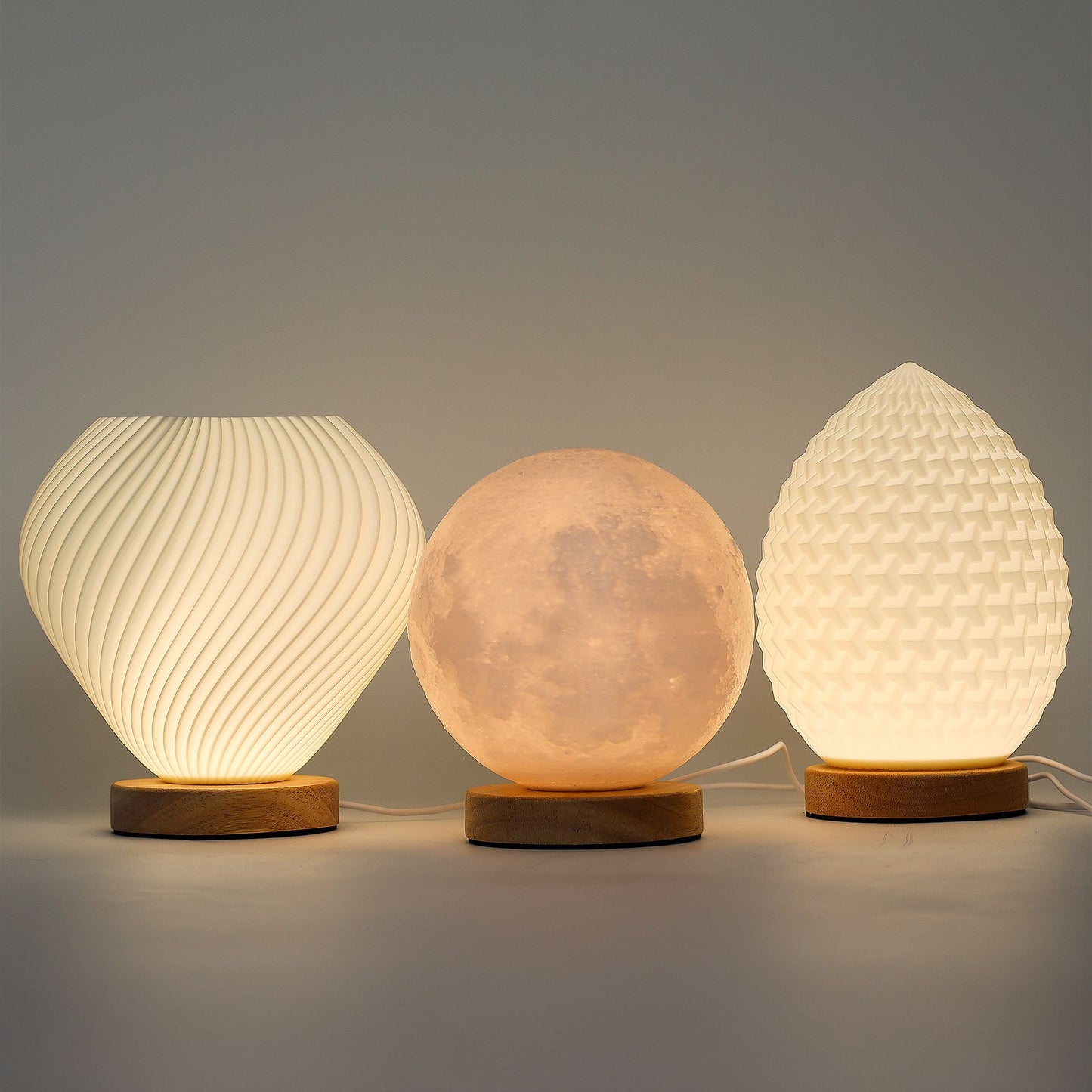 Soft Glow Wooden Base Night Lamp - Moon