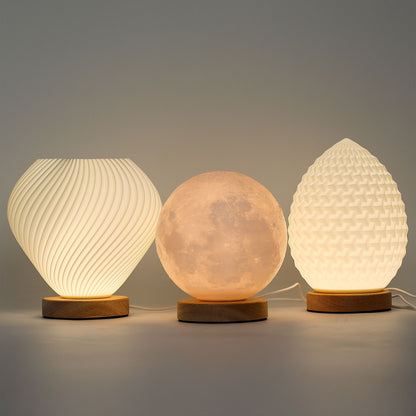 Soft Glow Wooden Base Night Lamp - Moon