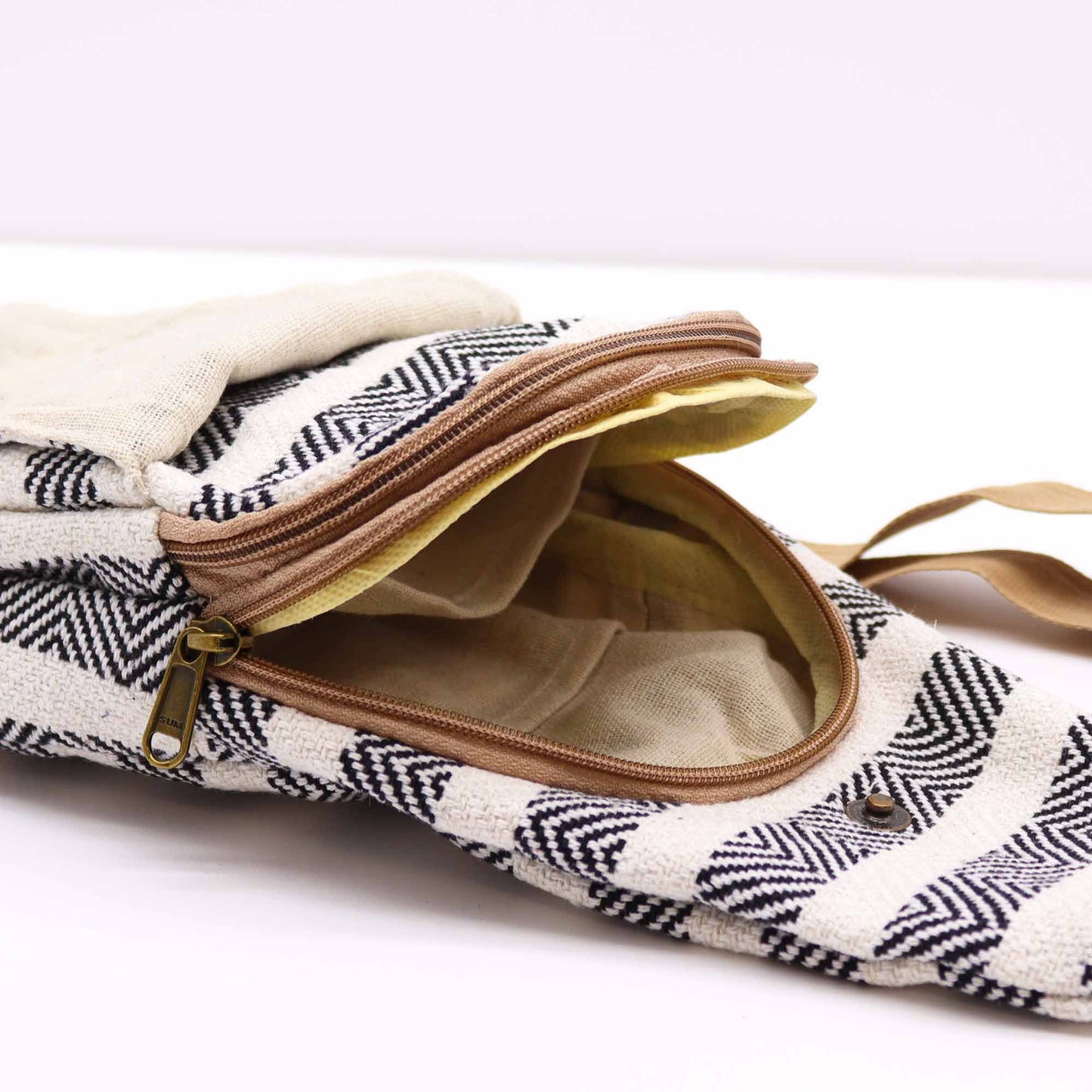 Natural Cotton Cross Body Bag -  Black & White