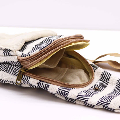 Natural Cotton Cross Body Bag -  Black & White
