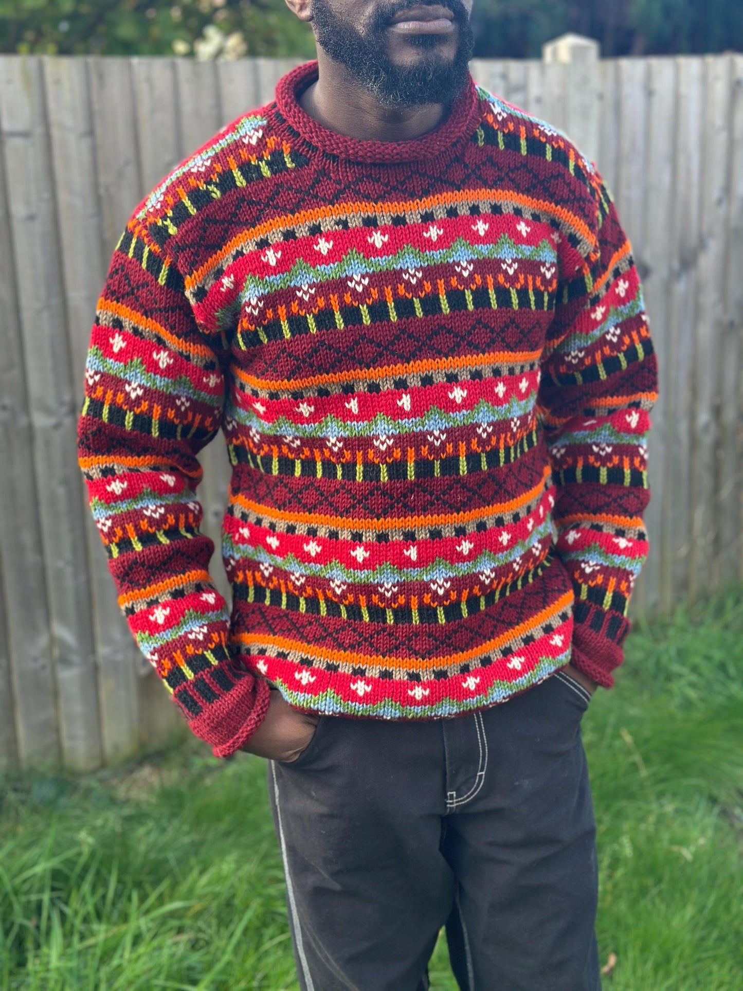 Handmade Organic Wool Knit Sweater - Colorful Unisex Pullover