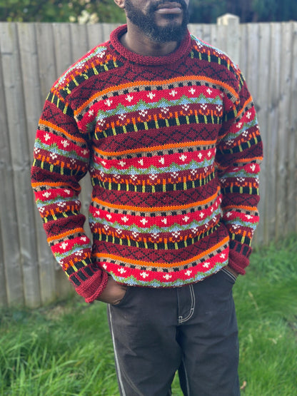 Handmade Organic Wool Knit Sweater - Colorful Unisex Pullover