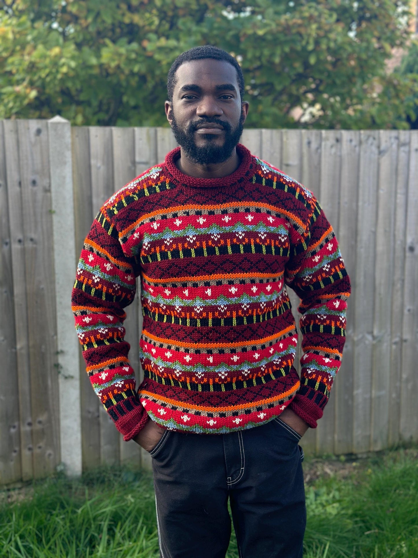 Handmade Organic Wool Knit Sweater - Colorful Unisex Pullover