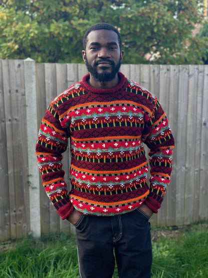 Handmade Organic Wool Knit Sweater - Colorful Unisex Pullover