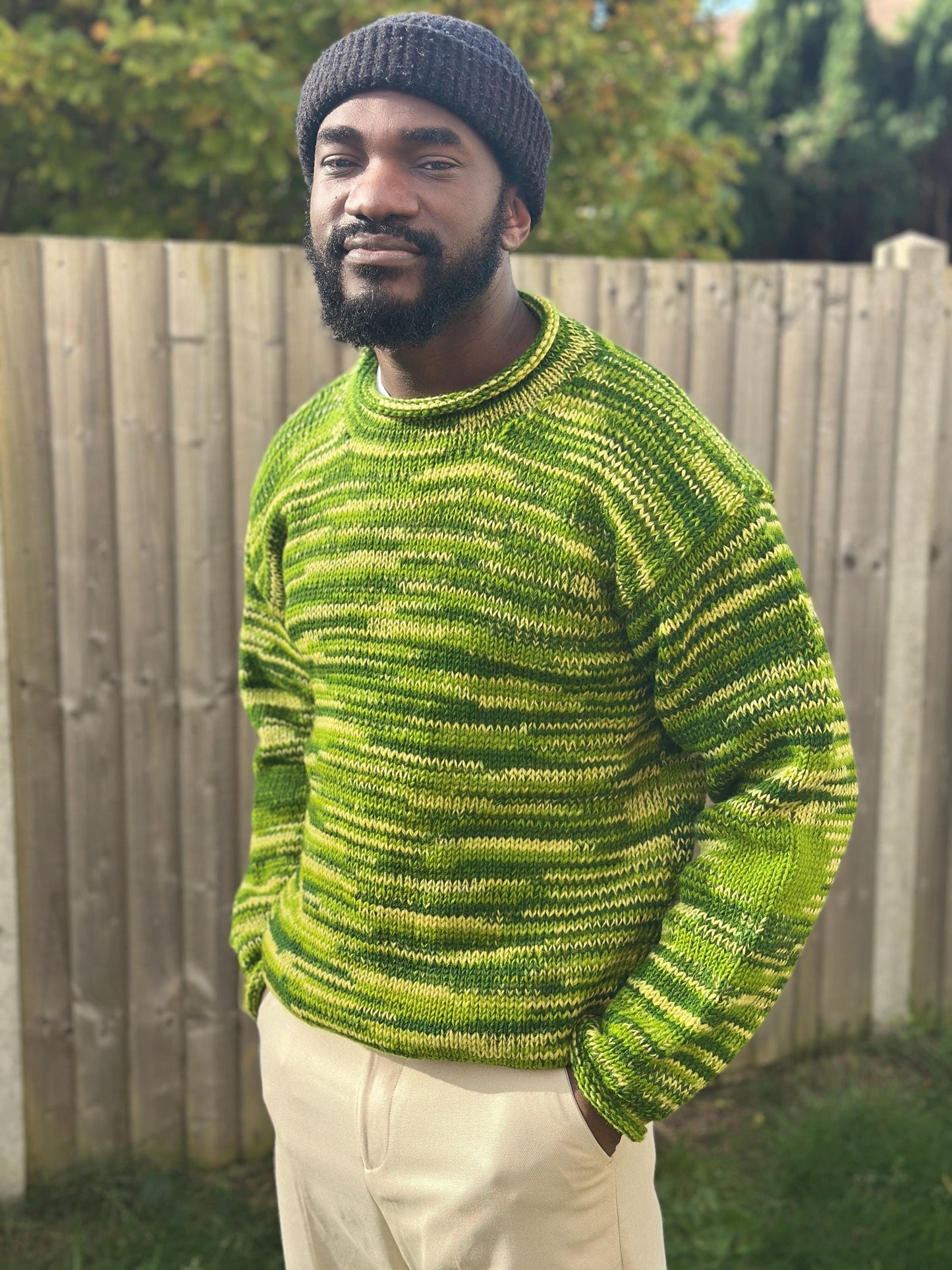Handmade Organic Wool Knit Sweater - Colorful Unisex Pullover