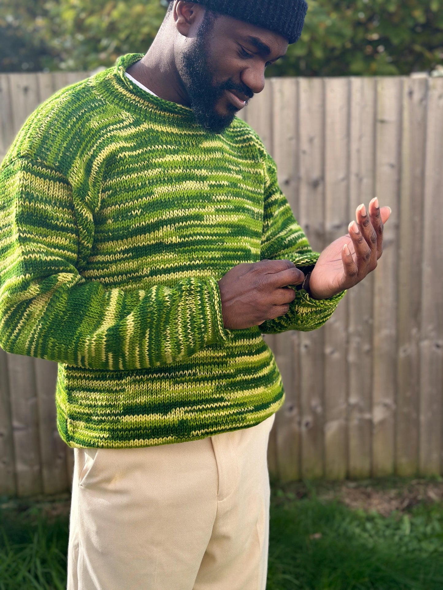 Handmade Organic Wool Knit Sweater - Colorful Unisex Pullover