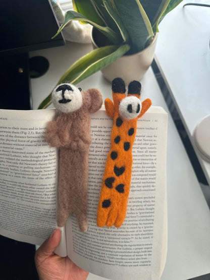 Handmade Organic Wool Animal Bookmark | Giraffe, Dog, Cat & Bear
