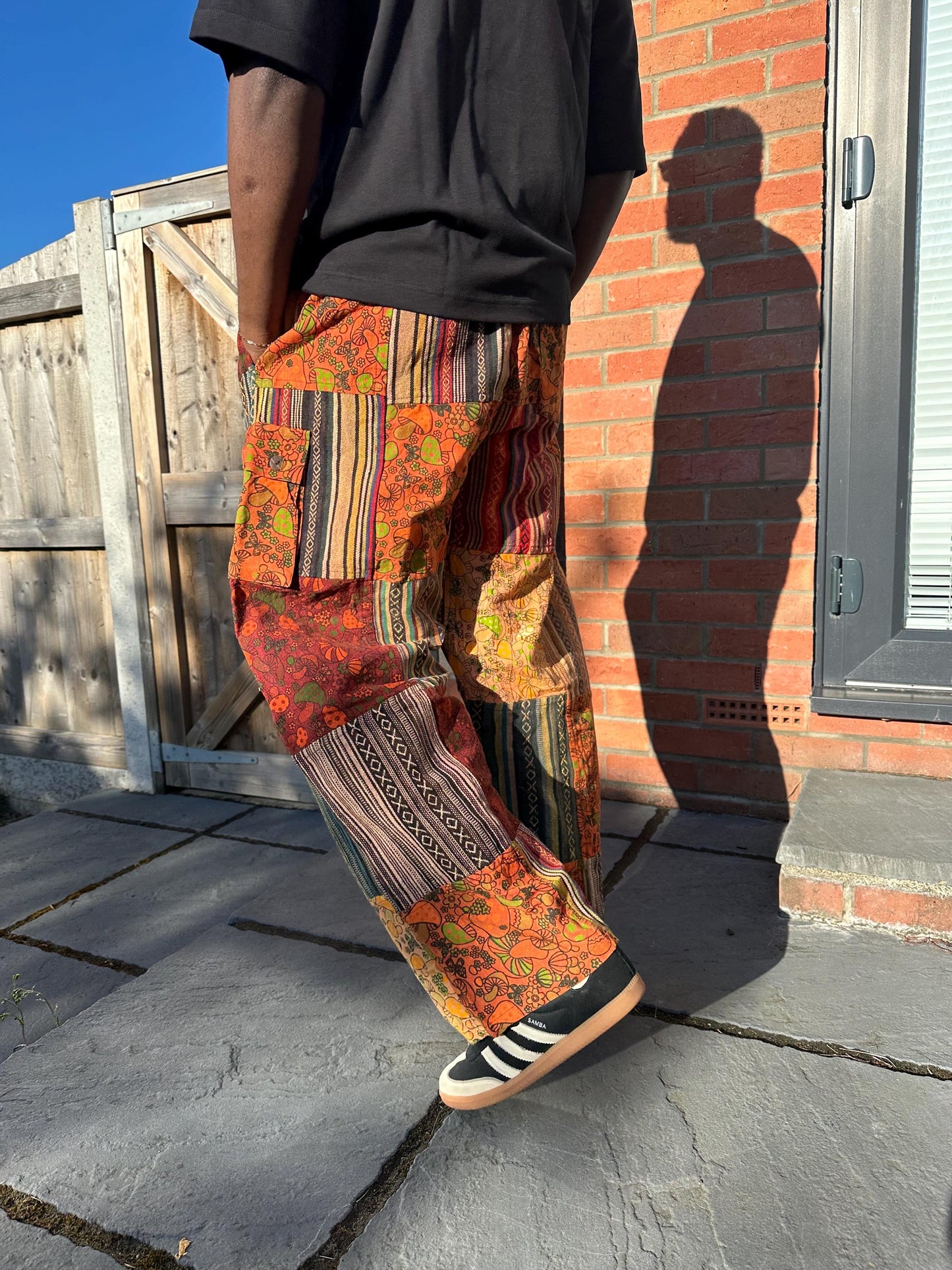 Handmade Patchwork Cotton Cargo Pants | Boho Hippie Festival Trousers