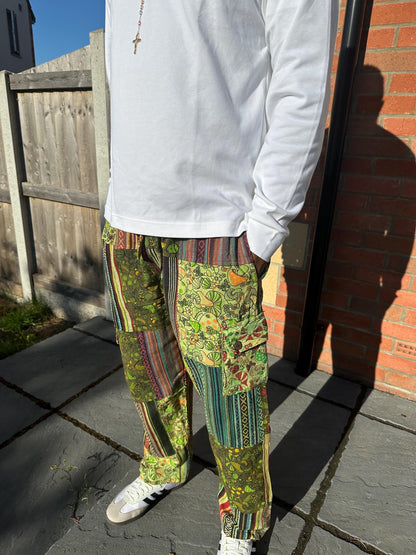 Handmade Patchwork Cotton Cargo Pants | Boho Hippie Festival Trousers