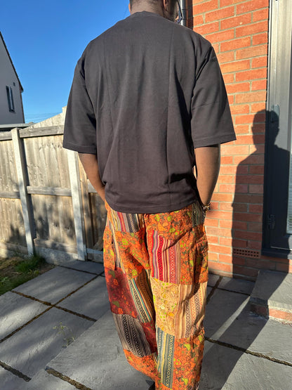 Handmade Patchwork Cotton Cargo Pants | Boho Hippie Festival Trousers