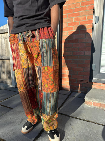 Handmade Patchwork Cotton Cargo Pants | Boho Hippie Festival Trousers