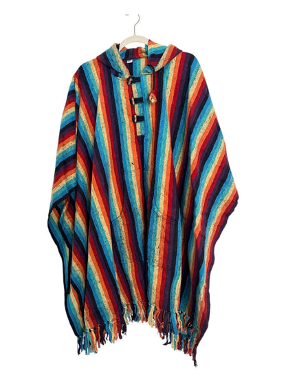 Handmade Gheri Cotton Boho Poncho | Hooded Festival Wear