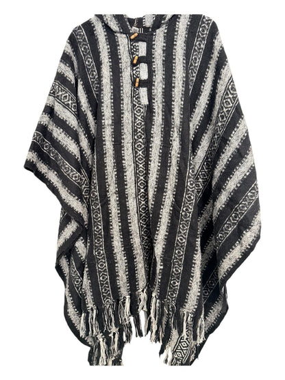Handmade Gheri Cotton Boho Poncho | Hooded Festival Wear